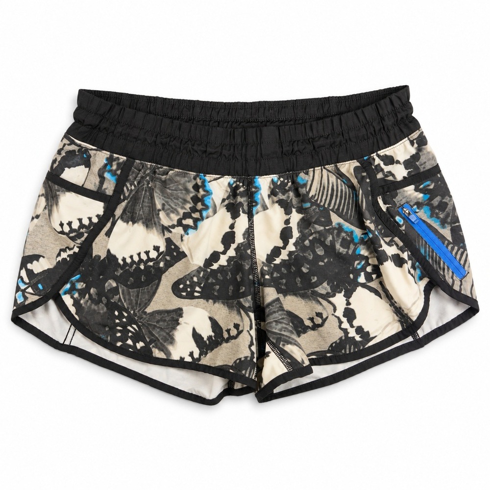 Lululemon Run Speed Shorts Womens Size 8 Butterfly Print Blue Running 2.5 Zip